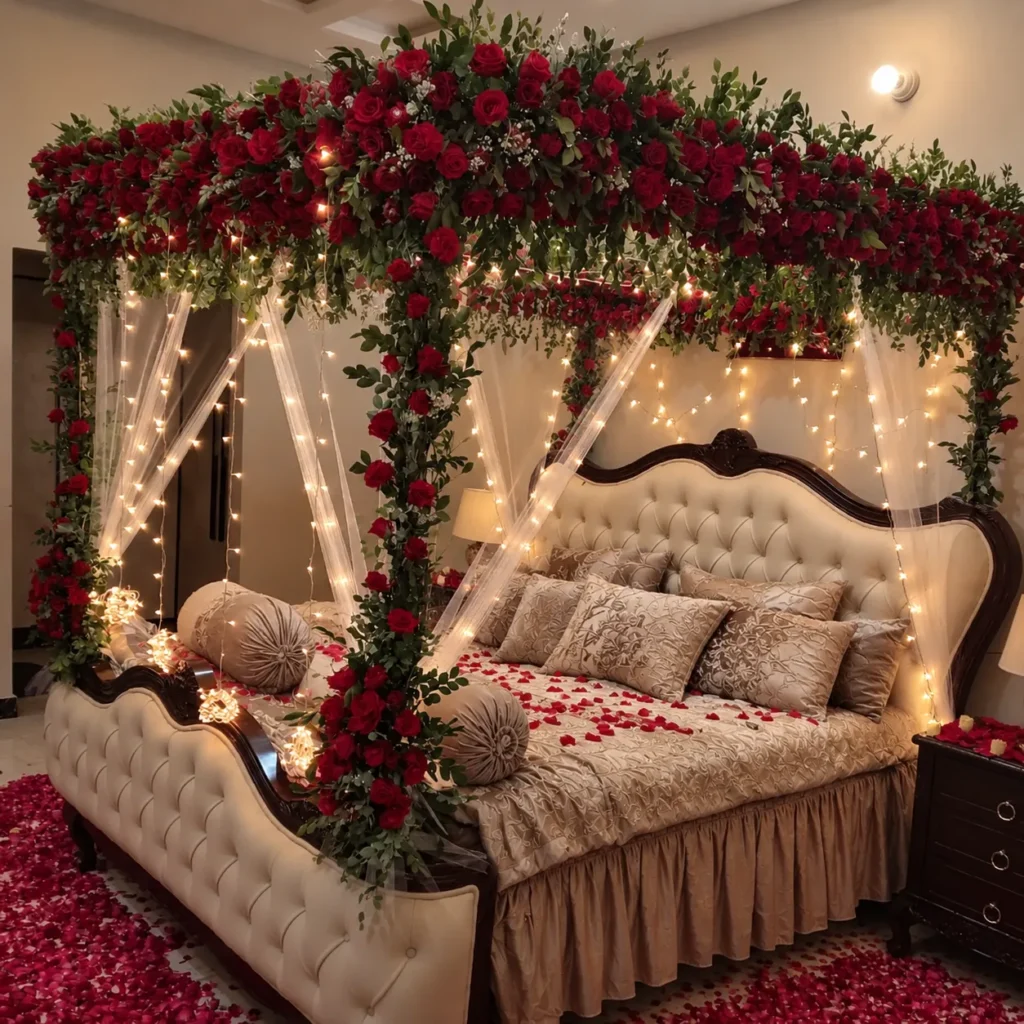 Emerald Crimson Fresh Flower Canopy with Greenery