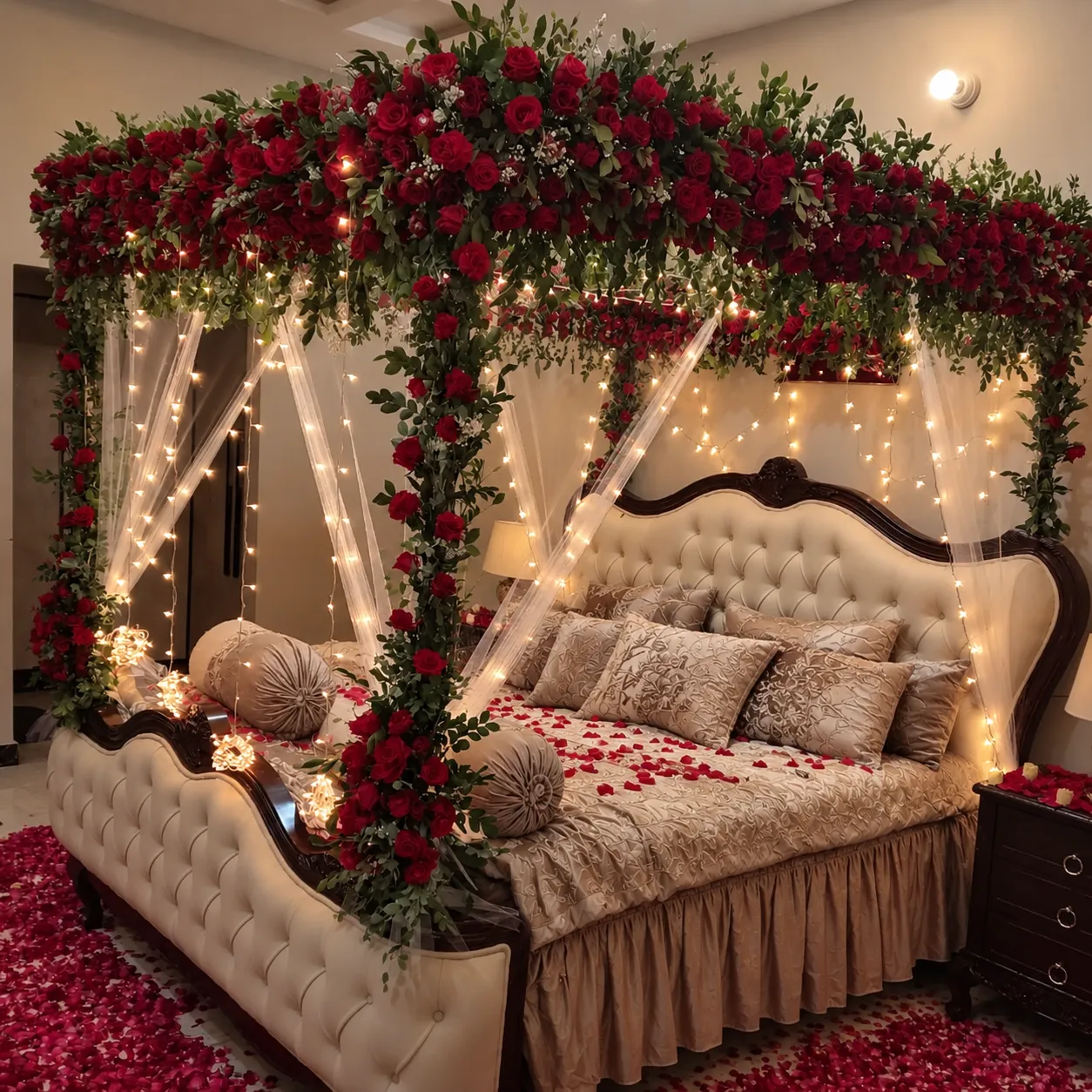Emerald Crimson Fresh Flower Canopy – Red Roses & Greenery Emerald Crimson Fresh Flower Canopy with Greenery